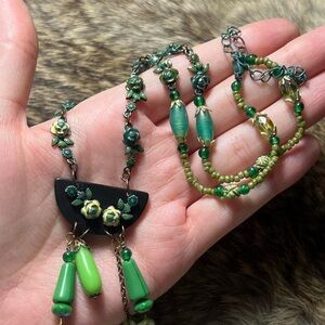 Handmade glass bead dangling/drop necklace